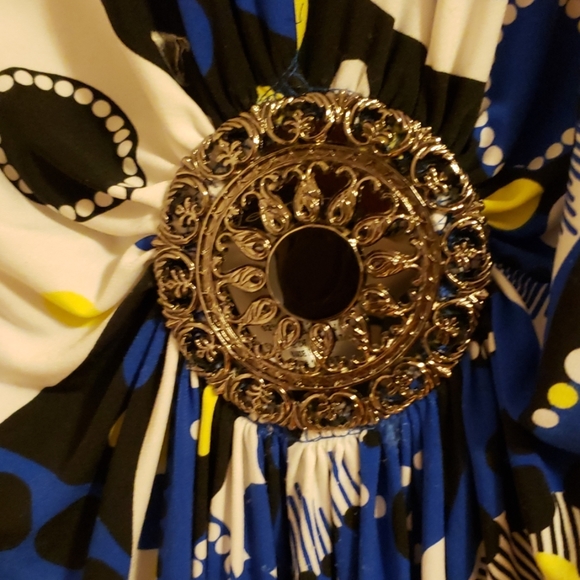 Blue, yellow, black and white stretchy dress - Picture 3 of 3